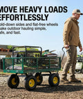 Heavy Duty 1000 Lb Capacity Mesh Steel Garden Cart With 10 In Flat Free Wheels in outdoor setting, loaded with garden supplies.