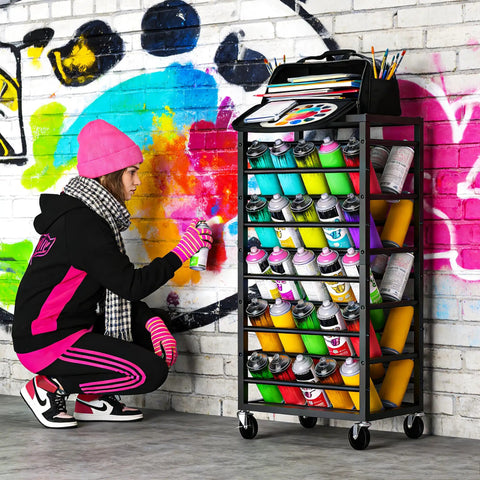 Heavy Duty Rolling Cart Holds A Solid Fifty Spray Paint Cans Built Tough For Double Sided Storage Plus Top Tool Tray Wheeled Garage Rack Rolls Smooth And Keeps Your Shop Legit