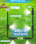 Diagram of Outdoor Patio Misting Kit With 63 Feet Of Line, 21 Brass Nozzles, And Brass Adapter on lawn background