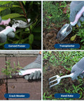 Using tools from Pink 12 Piece Garden Tool Set With Aluminum Hand Tools Non Slip Handles Includes Kneeling Pad Apron Gloves And Organizer Bag A Cool Gift For Women And Garden Enthusiasts