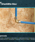 One Half By One Half Inch PTC 90 Degree Elbow Push To Connect Brass Plumbing Fitting UR248A installed in wall