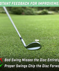 Golf club approaching disc on grass for 24 Pack Golf Training Discs For Realistic Swing Trainer and Ball Contact Practice.