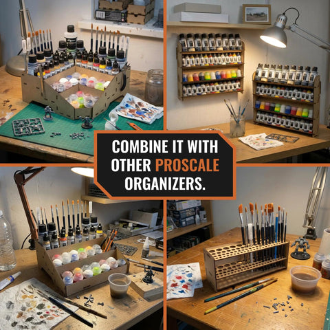 Clutch Wall Paint Rack Organizer For Miniatures And Modeling, Vertical Hobby Paint Stand With 26mm Dropper Slots Plus Top Brush And Tool Holder, Straight Up Game Changer For Vallejo Army Painter Bottle Display