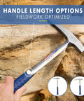 Rock Pick Hammer 22 Oz USA Made Geology Tool with Pointed Tip and Shock Reduction Grip in action on rocky surface