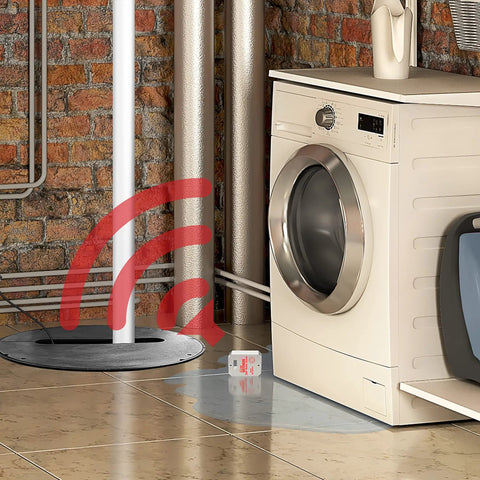 Compact Water Alarm With 360 Degree Sensing And 110 dB Siren near washing machine in basement
