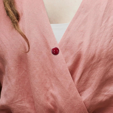 20 Piece Set Of Hidden Clothes Buttons With Resin Cherry Safety Brooch Closures For Shirts Pants And Hats Fashion collar pin on pink top.