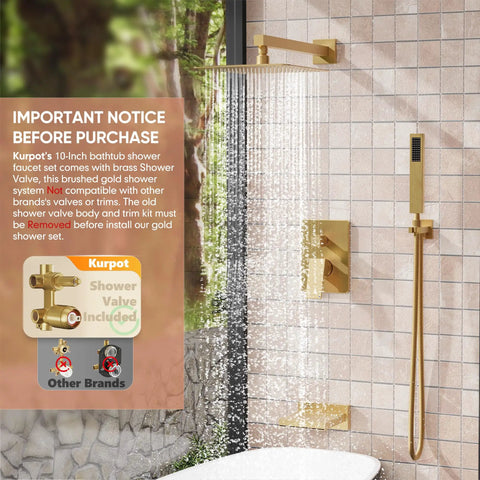 Slick Brushed Gold Shower System Featuring Wall Mounted Rainfall Head And Adjustable Body Spray Jets, Includes Durable Tub Spout, Hassle Free Plumbing Setup, Premium Fixtures For Your Bathroom Glow Up