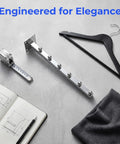 Heavy Duty Wall Mount Clothes Rack With Waterfall Hooks Four Piece Aluminum Coat Hanger System with hanger and design sketch