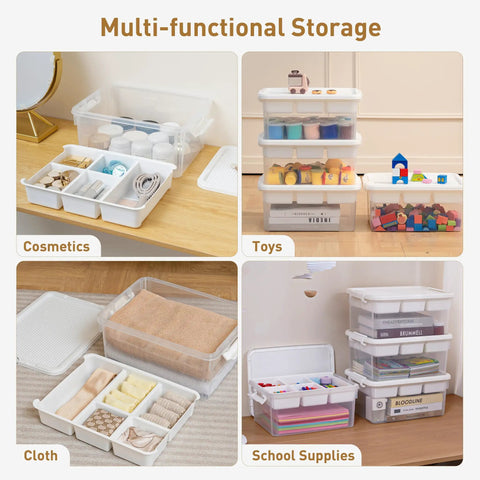 Multi-functional storage with No Fuss 17 Qt Clear Plastic Storage Box With Bricks Compatible Baseplate Lid And Removable Tray