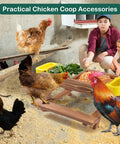 No Waste Chicken Feeders And Waterers Kit With Picnic Table Includes Two Water Feeders Handmade Wooden Chicken Coop Supplies And Accessories For Backyard Poultry Durable Easy To Clean And Family Friendly in use with chickens in a coop.