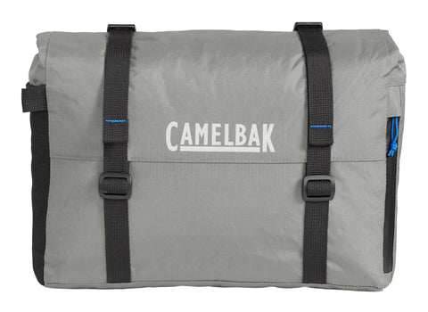 Front view of MULE 12 Bikepacking Handlebar Bag IPX5 Waterproof Roll-Top With Aluminum Stabilizer Bar in Wolf Grey 2.0