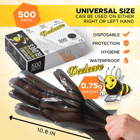 Disposable Gloves Bulk Pack 500 Count One Size Fits Most For Food Safe Handling In Kitchen And Food Prep Single Use Waterproof Poly Safety Gloves For Home And Restaurant Use Durable Comfortable Kitchen Ready Pro Grade package and gloves details