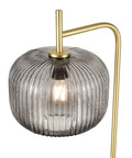 Etched Glass Floor Lamp With Brushed Brass Finish Smoke, Retro Vibe Meets Mid Century Modern Style, Slim Stem Design