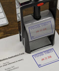Heavy Duty Self Inking Date Stamp With Approved Phrase And Hella Tough Red Refillable Pads on banking application form