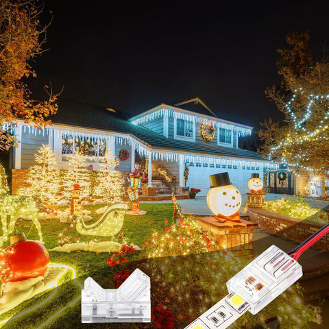 40 Pack 2 Pin 8mm RGB LED Strip Connectors Waterproof Solderless Adapter Easy Install on outdoor Christmas light display