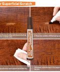Image showing steps of using Wood Furniture Repair Kit 28 Piece Set with Touch Up Markers and Fillers for scratch repair.