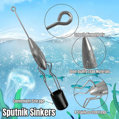 3 Piece Sputnik Lead Fishing Sinkers Set 1oz for surf casting with smooth ringed body and 4 stainless steel legs for saltwater anglers