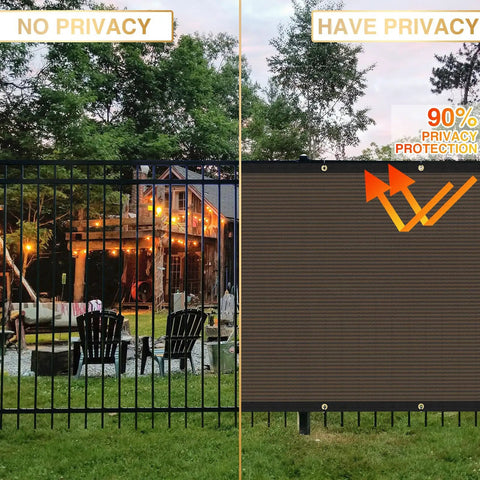 Privacy Fence Screen 5 Feet By 20 Feet Heavy Duty Mesh Windscreen Cloth for Outdoor Garden Patio, showing 90% privacy effect.
