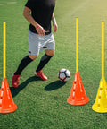 Dog Agility Hurdle Cone Set For Backyard Training Height Adjustable Obstacle Course Kit With 12 Cones And 6 Rods shown on grass