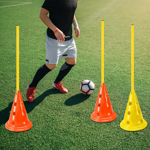 Dog Agility Hurdle Cone Set For Backyard Training Height Adjustable Obstacle Course Kit With 12 Cones And 6 Rods shown on grass