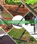 Collage showing 63 Inch Bow Rake Two In One Metal Garden Rake For Weeding Loosening Soil Digging Leaves Leveling Mulch And Gravel Spreading