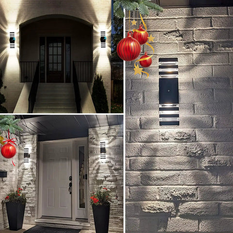 Dusk To Dawn Outdoor Wall Light 3 Layer Up And Down Matte Black IP65 Waterproof Exterior Sconce for Garage Porch 3000K Warm White