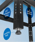 Close-up of Beefed Up Heavy Duty Router Table Stand showing leveling feet and adjustable height with 5/8” placement holes