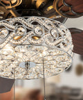 Close-up of Double Lit 5 Blade Beaded Braid Led Ceiling Fan With Crystal Bead Shade And Dimmer for elegant decor.
