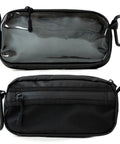 Front and back view of Neo Zipper Gear Organizer Bag For Electronics And Cameras Cable Organizer Pouch Travel Camera Essentials Extra Small Black Durable Grab And Go 600D Polyester With Water Resistant TPU Layer.