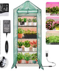 Four Tier Indoor Mini Greenhouse With Grow Lights 32W Full Spectrum Plant Light With Timer, adjustable shelves, and portable wheels