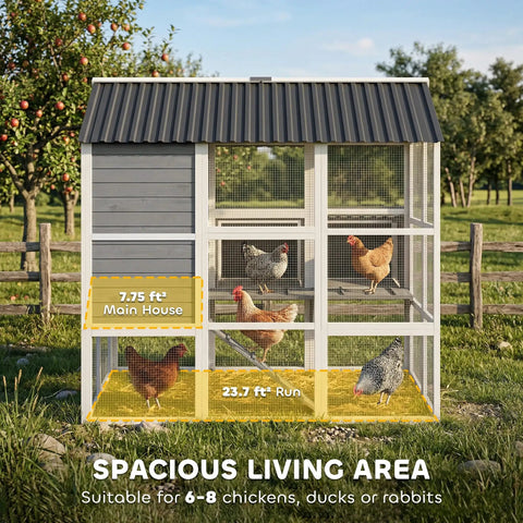 Huge 77 Inch Outdoor Chicken Coop For 6 To 8 Chickens With Run Wooden Hen House Poultry Cage 3 Nesting Boxes Waterproof Roof