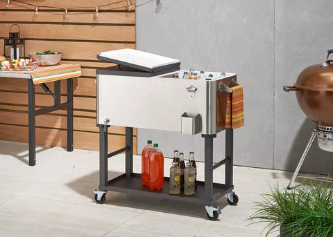 Stainless Steel Beverage Cooler And Ice Chest With Wheels And Built In Bottle Opener Rolling Cart With Detachable Tub 80 Quart Capacity Party Ready For Patio Outdoor Bar And Catering