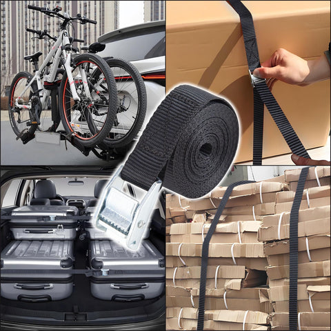 12 Foot By 1 Inch Lashing Straps 6 Pack Cargo Tie Down Straps No Hooks Needed With Carry Bag, bikes and boxes secured