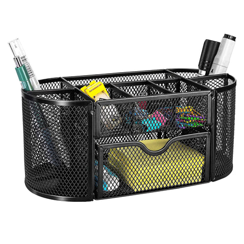 Solid Mesh Desk Organizer Featuring A Roomy Pullout Drawer And Rugged Steel Office Caddy Storage To Sort Your Gear And Level Up Your Daily Grind Workstation In Black