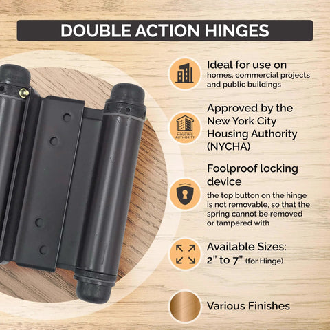 Adjustable Double Action Spring Hinge For Saloon And Cafe Doors Self Closing Dual Swing Door Hardware 6 Inch Matte Black Finish.