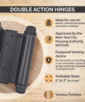 Adjustable Double Action Spring Hinge For Saloon, Swinging Or Cafe Doors Self Closing Dual Swing 6 Inch Oil Rubbed Bronze shown.