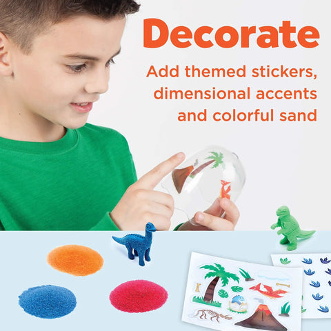 Child decorating Mini Garden Dinosaur Terrarium Kit For Kids A Fun Dinosaur Craft Toy And Science Kit For Boys Ages Six And Up with stickers