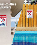 Attention No Diving Pool Sign 14 By 10 Inches Outdoor Aluminum with 40 Mil Lamination rustproof red blue white on fence and wall.