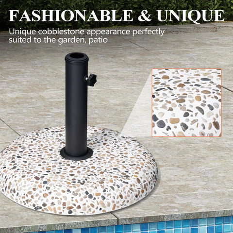 45Lbs Concrete Umbrella Base With Cobblestone Decor Heavy Duty Outdoor Umbrella Stand For Deck Poolside Yard Stable Concrete Counterweight Keeps Your Umbrella Upright