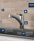 Illustration of Eurosmart Dual Spray Pull Out Kitchen Faucet With Sprayer 1.75 GPM Chrome Durable Stainless Finish High Arc Gooseneck
