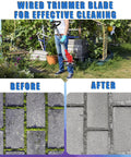 8 Inch Unbreakable Wired Trimmer Blade With Adapter Kit cleaning patio weeds; before and after results shown