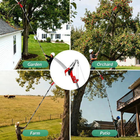 10 Ft Pole Saw For Tree Trimming With Steel Blade And Pruning Scissors Two In One Pro Grade Heavy Duty Manual Limb Cutter in action