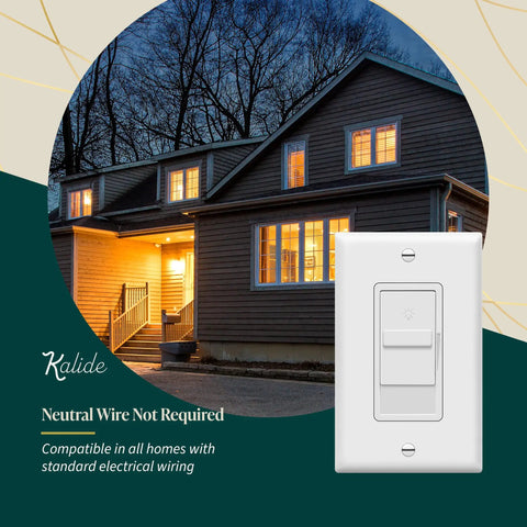 Smooth Dimmer Switch For 200W LED And CFL Lights, No Brainer Easy Install Single Pole Slide Dimmer, No Neutral Required, Wall Plate Included, UL Listed, 10 Pack, White Finish