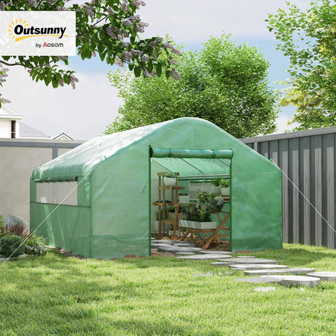 13 Ft By 10 Ft Hoop House Greenhouse With Large Windows And Roll-Up Zippered Door, Walk-In Tunnel Design, Upgraded Galvanized Steel Frame, Durable PE Cover For Easy Garden Growth, Dope Indoor Outdoor Plant Hot House