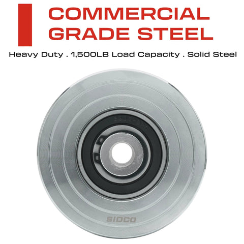 heavy duty V-groove gate wheels with 1500 lb capacity, commercial grade steel