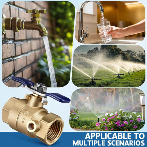 Heavy Duty Brass Backflow Ball Valve With Test Port, 1 Inch FPT Threaded, Full Port Shut Off Valve For Residential Water Plumbing, Built To Last, Easy Backflow Testing, Durable And Corrosion Resistant shown in various residential water applications.