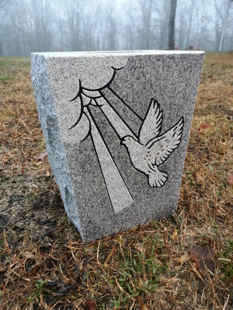 Tapered Granite Gravesite Vase With Engraved Design Gray Georgia Granite 8 By 6 By 10 Inches Handcrafted USA Made Memorial Cemetery Accessory outdoors