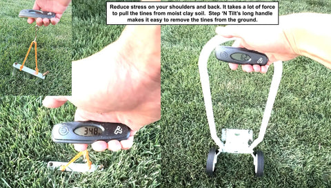 Core Lawn Aerator Version 4 Kit With 3.4 Inch Standard Length Coring Tines and Soil Core Container in use