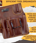 Right Handed Ambassador Series Drywall Pouch Chestnut Brown Top Grain Leather Pro Grade With One Hammer Holder