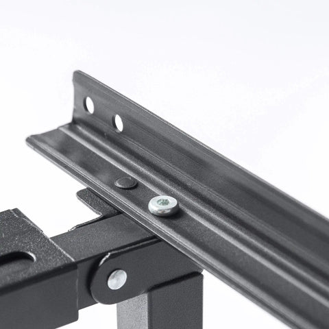 Close-up of the sturdy metal support rail for the Heavy Duty Low Profile Metal Bed Frame With Straight Up Sturdy Steel Support And Generous Under Bed Storage Space.